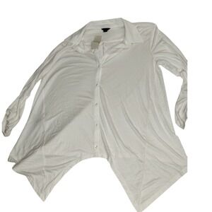 Ann‎ Taylor Button Down Shirt Tunic Asymmetric Hem Long Sleeve White M